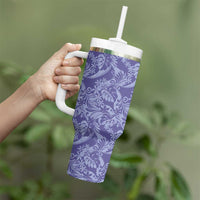 Tahiti Vareau Tiare Floral Tumbler With Handle Monstera Palm Tropical Leaves LT01 - Polynesian Pride