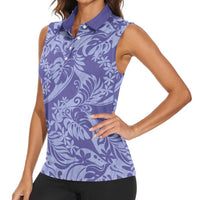 Tahiti Vareau Tiare Floral Women Sleeveless Polo Shirt Monstera Palm Tropical Leaves LT01 - Polynesian Pride