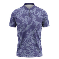 Tahiti Vareau Tiare Floral Zipper Polo Shirt Monstera Palm Tropical Leaves LT01 Purple - Polynesian Pride