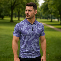 Tahiti Vareau Tiare Floral Zipper Polo Shirt Monstera Palm Tropical Leaves LT01 - Polynesian Pride