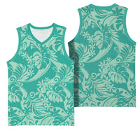 Tahiti Teal Tiare Floral Basketball Jersey Monstera Palm Tropical Leaves LT01 - Polynesian Pride