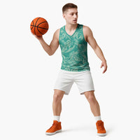 Tahiti Teal Tiare Floral Basketball Jersey Monstera Palm Tropical Leaves LT01 - Polynesian Pride