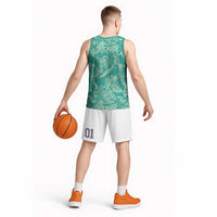Tahiti Teal Tiare Floral Basketball Jersey Monstera Palm Tropical Leaves LT01 - Polynesian Pride