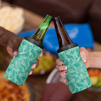 Tahiti Teal Tiare Floral 4 in 1 Can Cooler Tumbler Monstera Palm Tropical Leaves LT01 - Polynesian Pride