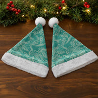 Tahiti Teal Tiare Floral Christmas Santa Hat Monstera Palm Tropical Leaves - Polynesian Pride