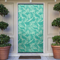 Tahiti Teal Tiare Floral Door Cover Monstera Palm Tropical Leaves LT01 Teal - Polynesian Pride
