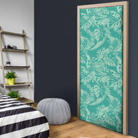 Tahiti Teal Tiare Floral Door Cover Monstera Palm Tropical Leaves LT01 - Polynesian Pride