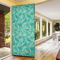 Tahiti Teal Tiare Floral Door Cover Monstera Palm Tropical Leaves LT01 - Polynesian Pride