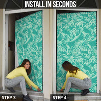 Tahiti Teal Tiare Floral Door Cover Monstera Palm Tropical Leaves LT01 - Polynesian Pride