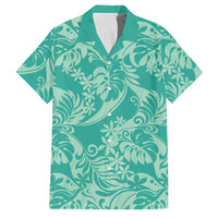 Tahiti Teal Tiare Floral Family Matching Mermaid Dress and Hawaiian Shirt Monstera Palm Tropical Leaves LT01 Dad's Shirt - Short Sleeve Teal - Polynesian Pride