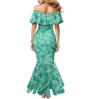 Tahiti Teal Tiare Floral Family Matching Mermaid Dress and Hawaiian Shirt Monstera Palm Tropical Leaves LT01 - Polynesian Pride