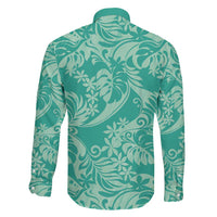 Tahiti Teal Tiare Floral Family Matching Off Shoulder Maxi Dress and Hawaiian Shirt Monstera Palm Tropical Leaves LT01 - Polynesian Pride