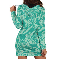 Tahiti Teal Tiare Floral Hoodie Dress Monstera Palm Tropical Leaves LT01 - Polynesian Pride