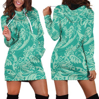 Tahiti Teal Tiare Floral Hoodie Dress Monstera Palm Tropical Leaves LT01 - Polynesian Pride