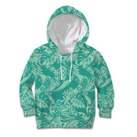 Tahiti Teal Tiare Floral Kid Hoodie Monstera Palm Tropical Leaves - Polynesian Pride