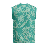 Tahiti Teal Tiare Floral Christmas Knitted V-Neck Vest Monstera Palm Tropical Leaves LT01 - Polynesian Pride