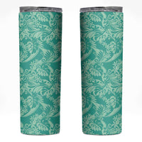Tahiti Teal Tiare Floral Skinny Tumbler Monstera Palm Tropical Leaves LT01 Teal - Polynesian Pride