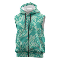 Tahiti Teal Tiare Floral Sleeveless Zip Hoodie Monstera Palm Tropical Leaves LT01 Teal - Polynesian Pride