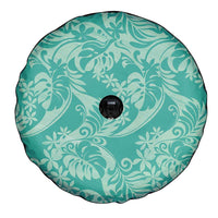 Tahiti Teal Tiare Floral Spare Tire Cover Monstera Palm Tropical Leaves LT01 - Polynesian Pride