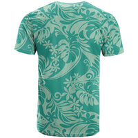 Tahiti Teal Tiare Floral T Shirt Monstera Palm Tropical Leaves - Polynesian Pride