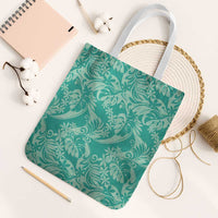 Tahiti Teal Tiare Floral Tote Bag Monstera Palm Tropical Leaves - Polynesian Pride