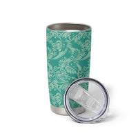 Tahiti Teal Tiare Floral Tumbler Cup Monstera Palm Tropical Leaves LT01 - Polynesian Pride