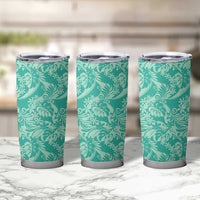 Tahiti Teal Tiare Floral Tumbler Cup Monstera Palm Tropical Leaves LT01 - Polynesian Pride