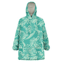 Tahiti Teal Tiare Floral Wearable Blanket Hoodie Monstera Palm Tropical Leaves LT01 One Size Teal - Polynesian Pride