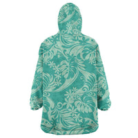 Tahiti Teal Tiare Floral Wearable Blanket Hoodie Monstera Palm Tropical Leaves LT01 - Polynesian Pride