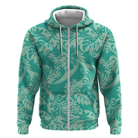 Tahiti Teal Tiare Floral Zip Hoodie Monstera Palm Tropical Leaves LT01 Zip Hoodie Teal - Polynesian Pride