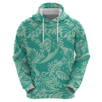 Tahiti Teal Tiare Floral Zip Hoodie Monstera Palm Tropical Leaves LT01 - Polynesian Pride
