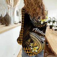 Hawaii Women Casual Shirt Polynesian Shark with Kakau Gold Version LT01 - Polynesian Pride