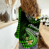 Hawaii Women Casual Shirt Polynesian Shark with Kakau Green Version LT01 - Polynesian Pride