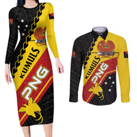 Custom PNG Couples Matching Long Sleeve Bodycon Dress and Long Sleeve Button Shirt The Kumuls Are On A Roll LT01 Black - Polynesian Pride