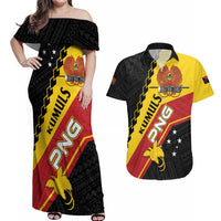 Custom PNG Couples Matching Off Shoulder Maxi Dress and Hawaiian Shirt The Kumuls Are On A Roll LT01 Black - Polynesian Pride