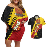 Custom PNG Couples Matching Off Shoulder Short Dress and Hawaiian Shirt The Kumuls Are On A Roll LT01 Black - Polynesian Pride