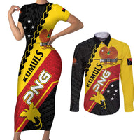 Custom PNG Couples Matching Short Sleeve Bodycon Dress and Long Sleeve Button Shirt The Kumuls Are On A Roll LT01 Black - Polynesian Pride