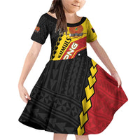 Custom PNG Family Matching Off Shoulder Short Dress and Hawaiian Shirt The Kumuls Are On A Roll LT01 Daughter's Dress Black - Polynesian Pride