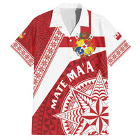 Custom Tonga Rugby Mate Maa Family Matching Long Sleeve Bodycon Dress and Hawaiian Shirt Ngatu Pattern LT01 Dad's Shirt - Short Sleeve Red - Polynesian Pride