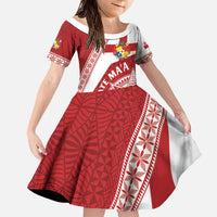 Custom Tonga Rugby Mate Maa Family Matching Off The Shoulder Long Sleeve Dress and Hawaiian Shirt Ngatu Pattern LT01 Daughter's Dress Red - Polynesian Pride