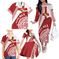 Custom Tonga Rugby Mate Maa Family Matching Off The Shoulder Long Sleeve Dress and Hawaiian Shirt Ngatu Pattern LT01 - Polynesian Pride