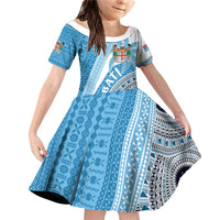 Custom Fiji Rugby Bati Family Matching Off Shoulder Short Dress and Hawaiian Shirt Tapa Pattern LT01 Daughter's Dress Blue - Polynesian Pride