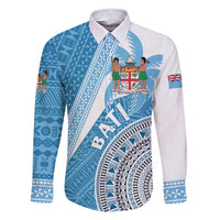 Custom Fiji Rugby Bati Family Matching Short Sleeve Bodycon Dress and Hawaiian Shirt Tapa Pattern LT01 Dad's Shirt - Long Sleeve Blue - Polynesian Pride