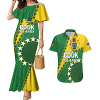 Custom Cook Islands Rugby Kukis Couples Matching Mermaid Dress and Hawaiian Shirt Circle Stars LT01 Green - Polynesian Pride