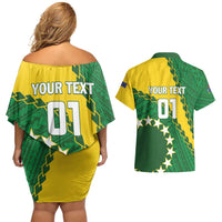 Custom Cook Islands Rugby Kukis Couples Matching Off Shoulder Short Dress and Hawaiian Shirt Circle Stars LT01 - Polynesian Pride