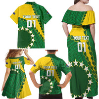 Custom Cook Islands Rugby Kukis Family Matching Off Shoulder Maxi Dress and Hawaiian Shirt Circle Stars LT01 - Polynesian Pride
