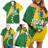 Custom Cook Islands Rugby Kukis Family Matching Off Shoulder Short Dress and Hawaiian Shirt Circle Stars LT01 - Polynesian Pride