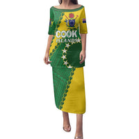 Custom Cook Islands Rugby Kukis Family Matching Puletasi and Hawaiian Shirt Circle Stars LT01 Mom's Dress Green - Polynesian Pride