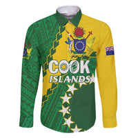 Custom Cook Islands Rugby Kukis Family Matching Summer Maxi Dress and Hawaiian Shirt Circle Stars LT01 Dad's Shirt - Long Sleeve Green - Polynesian Pride