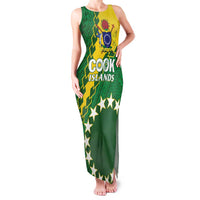 Custom Cook Islands Rugby Kukis Family Matching Tank Maxi Dress and Hawaiian Shirt Circle Stars LT01 Mom's Dress Green - Polynesian Pride